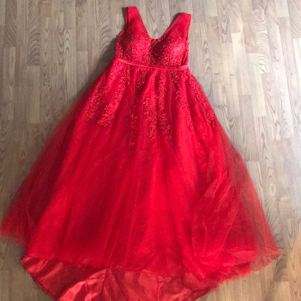 Red Toile Lace prom dress